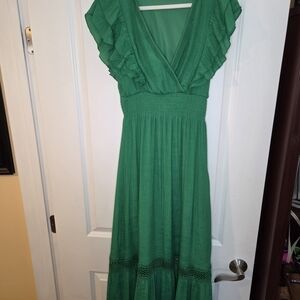 J Gee Kelly Green Boho Ruffles Maxidress Sz SM Preloved